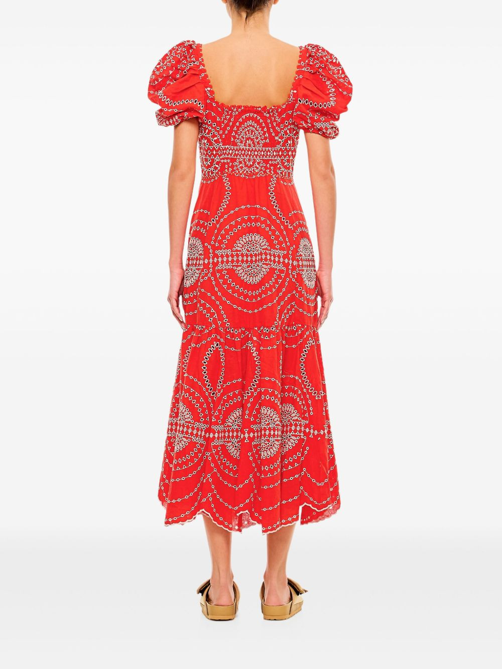 puff-sleeve embroidered midi dress - 3