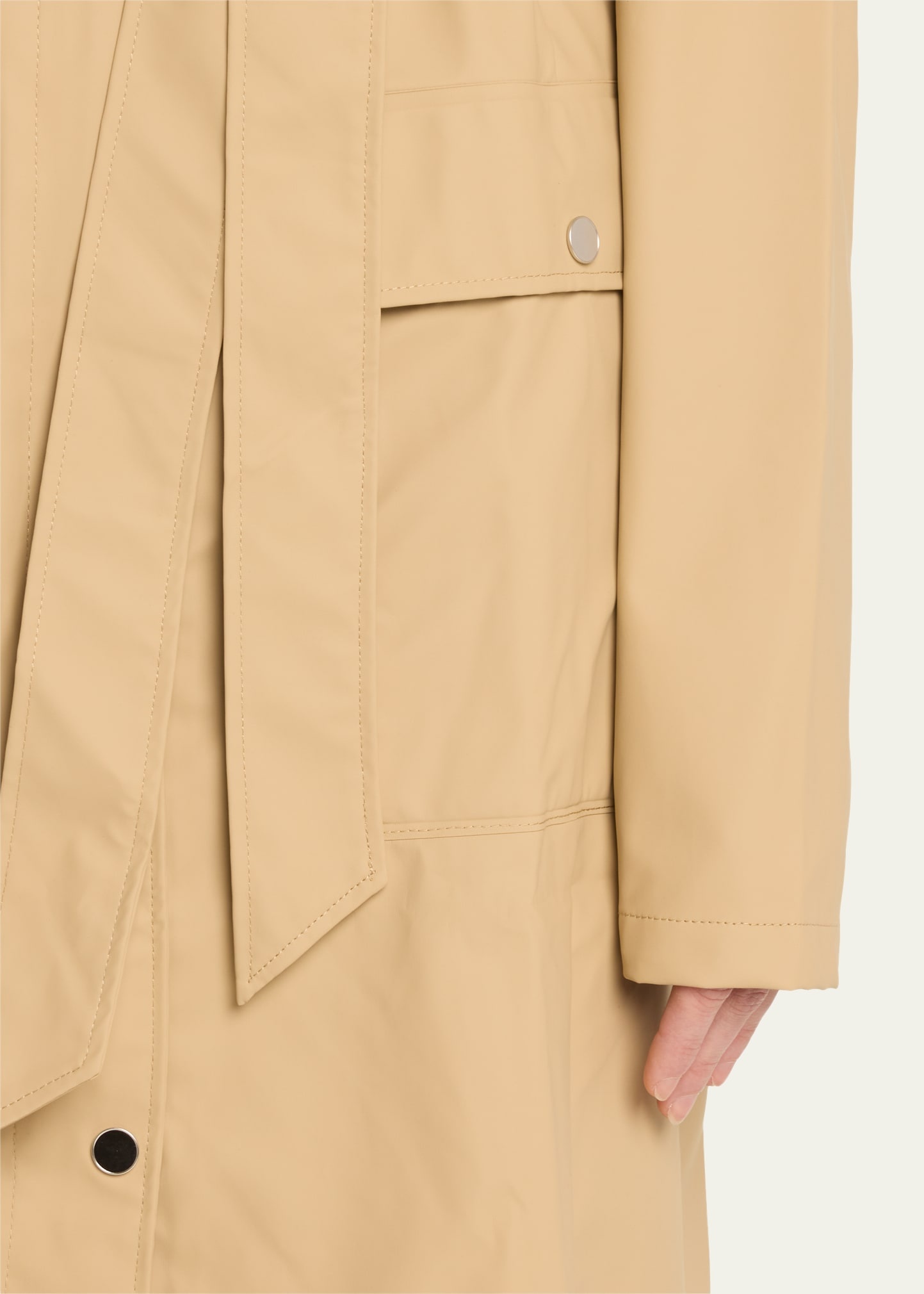 Curve Belted Trench Coat with Drawstring Hood - 5