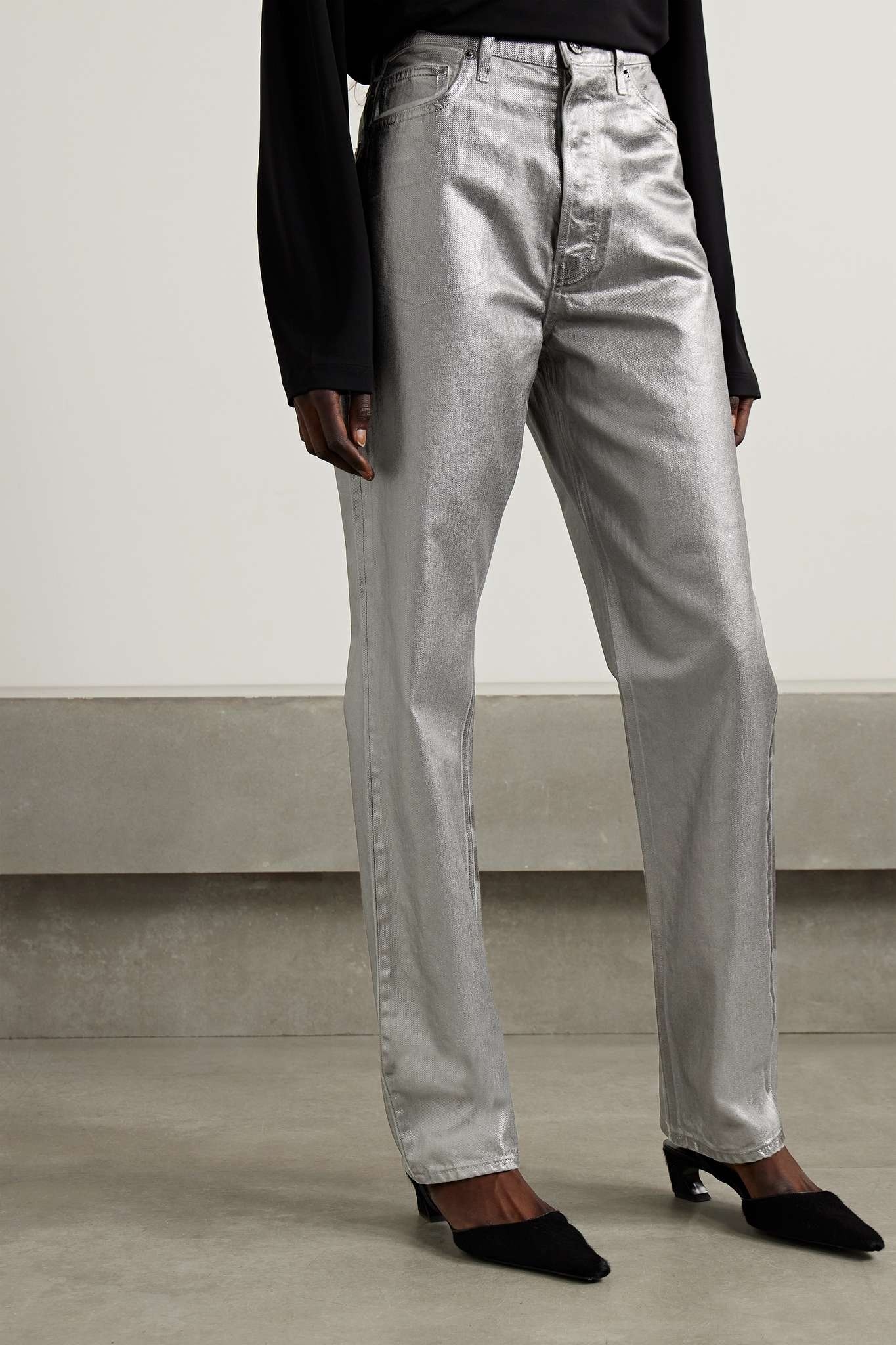 Daniela high-rise straight-leg metallic coated jeans - 3
