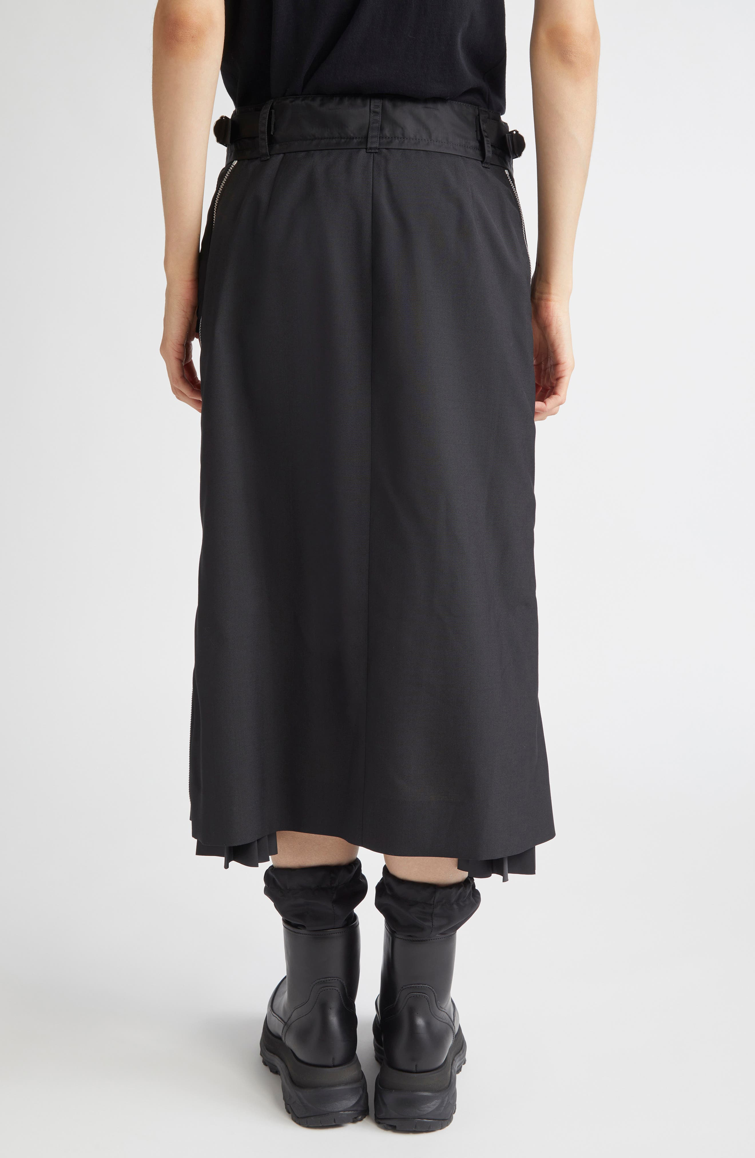 Sacai Suiting Mixed Media Midi Skirt in Black at Nordstrom - 2