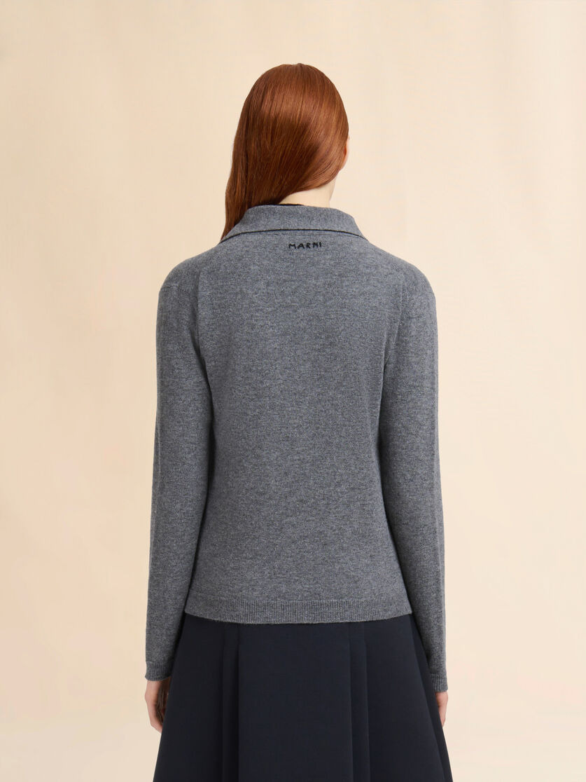 GRAY WOOL CARDIGAN WITH BICOLOR PLACKET - 3