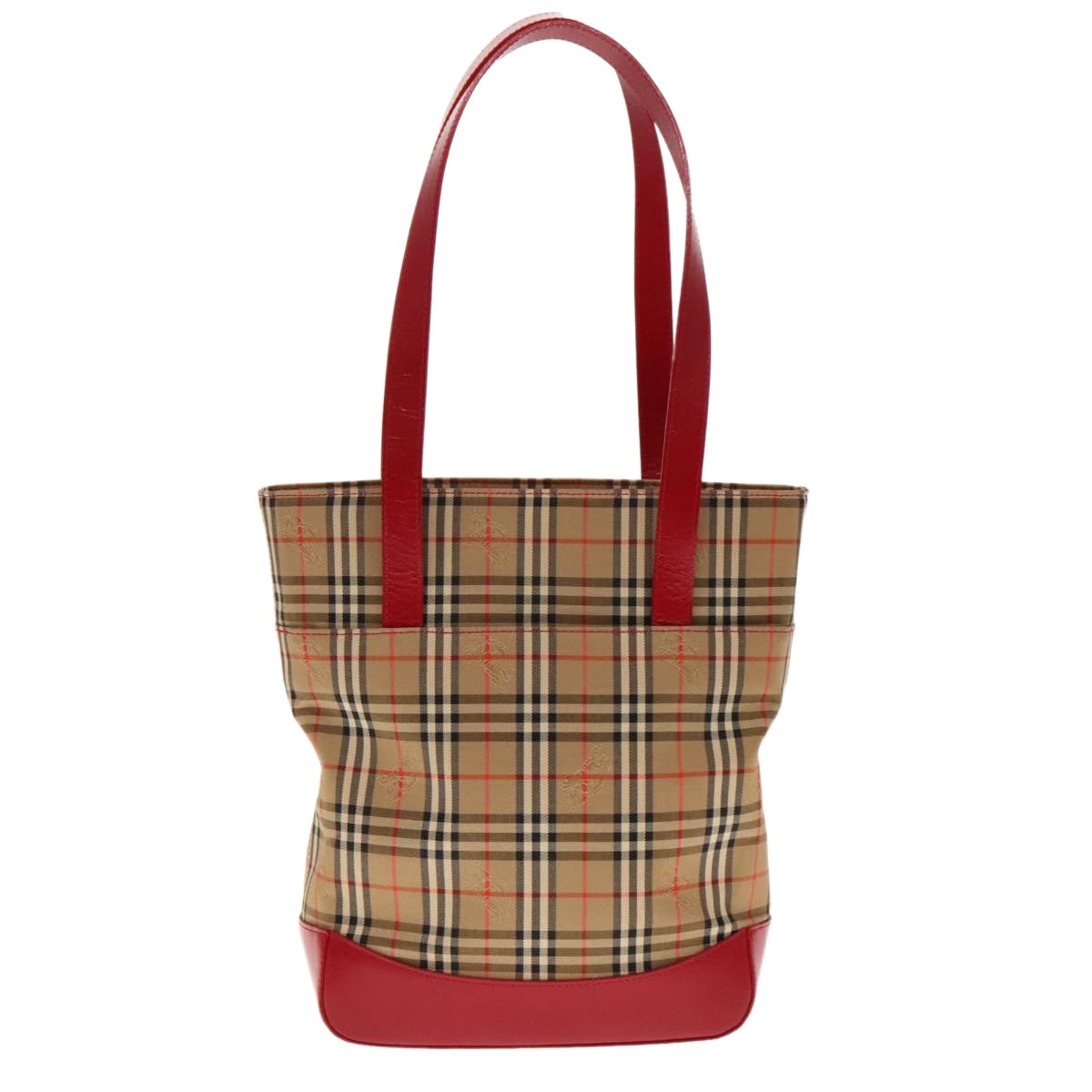 Burberry Nova Check Shoulder Bag Canvas Leather Beige Red Silver - 3