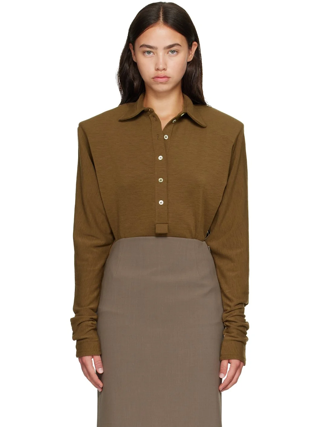 Khaki Batsleeves Polo Bodysuit - 1