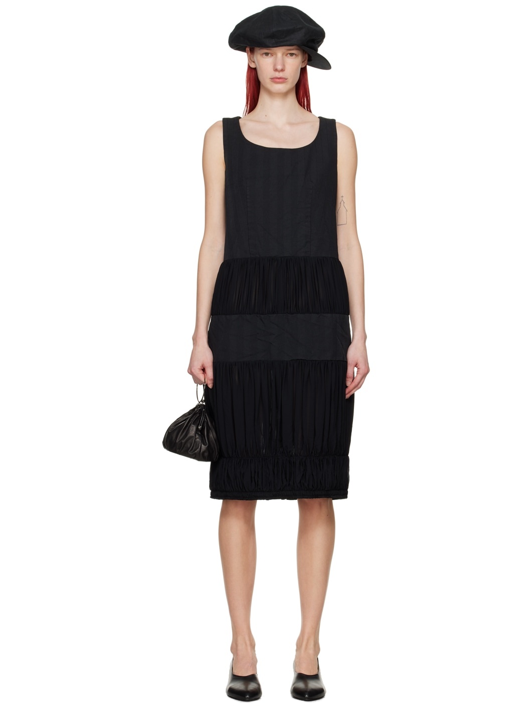 Black Ruched Midi Dress - 1