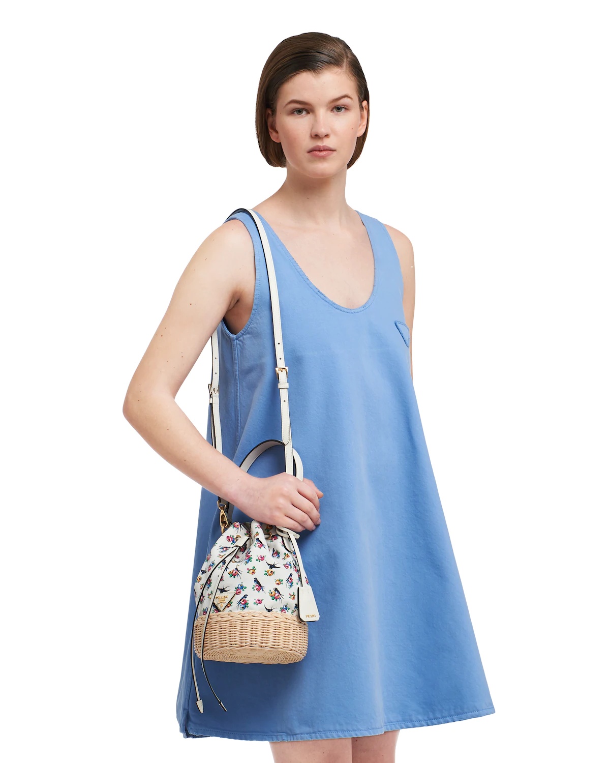 Small Prada Plage wicker and canvas bucket bag - 2