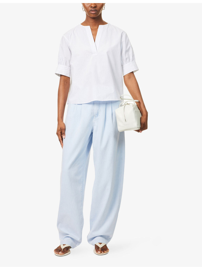 FRAME Tapered-Leg High-Rise Cotton-Blend Trousers outlook