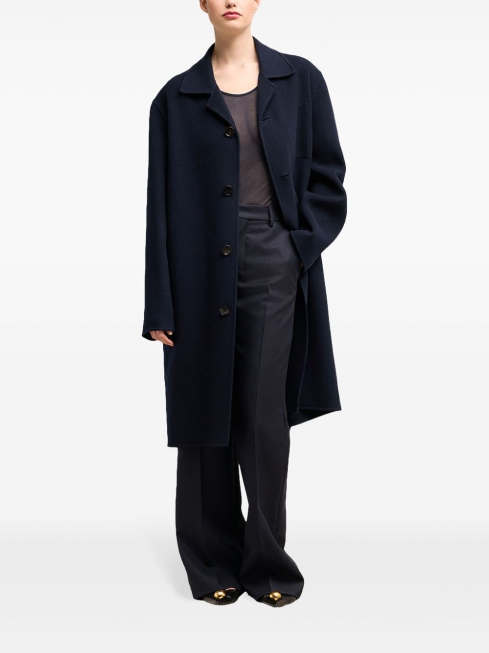 single-breasted felted coat - 3