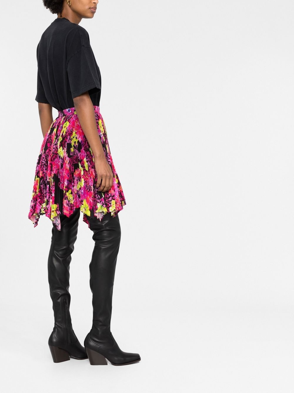 logo-print pleated asymmetric skirt - 4