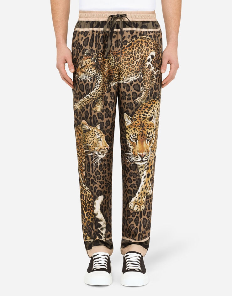 Silk pajama pants with leopard print - 1