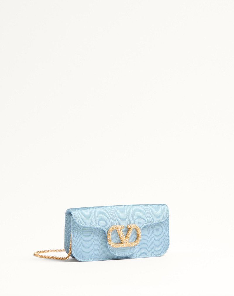 VALENTINO GARAVANI LOCÒ MOIRÉ FABRIC CLUTCH WITH JEWEL LOGO 2