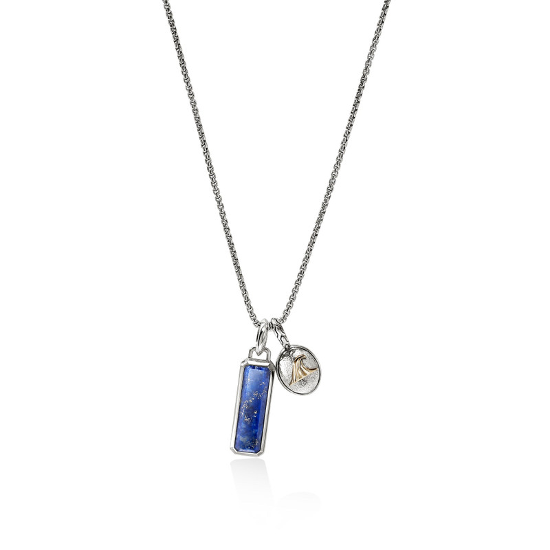 Wave Talisman Necklace, Gold, Sterling Silver, Lapis Lazuli 1