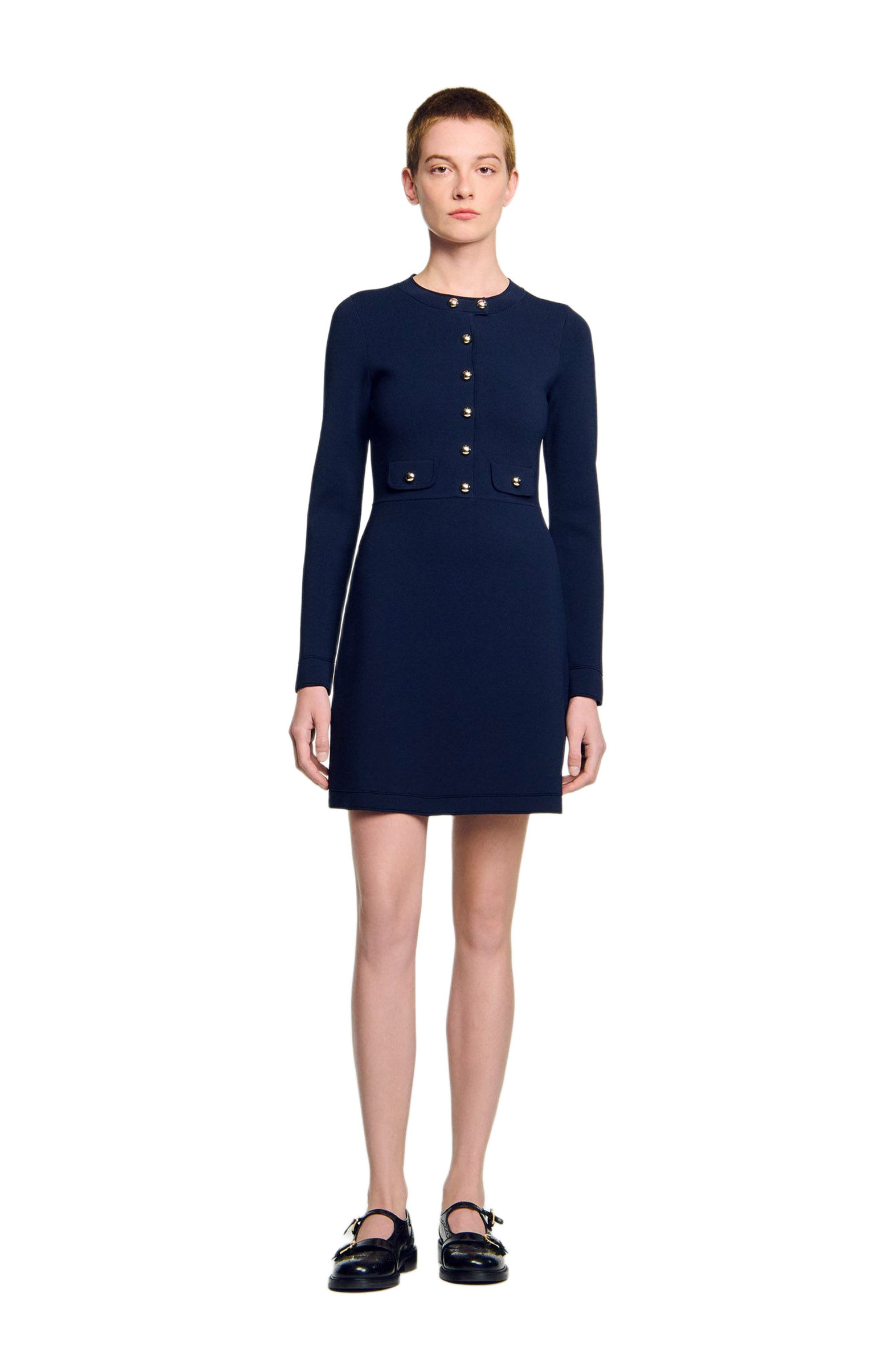 SANDRO Short button-up knit dress in Navy Blue at Nordstrom - 7