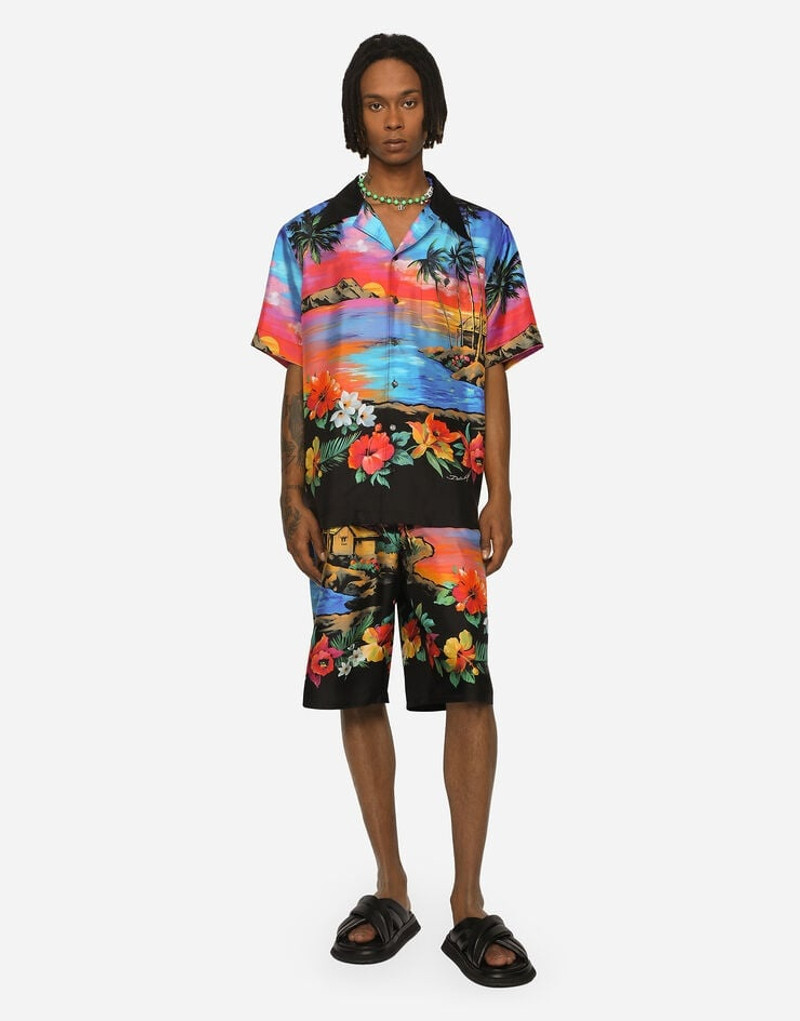 Dolce & Gabbana Silk twill jogging shorts with Hawaiian print outlook