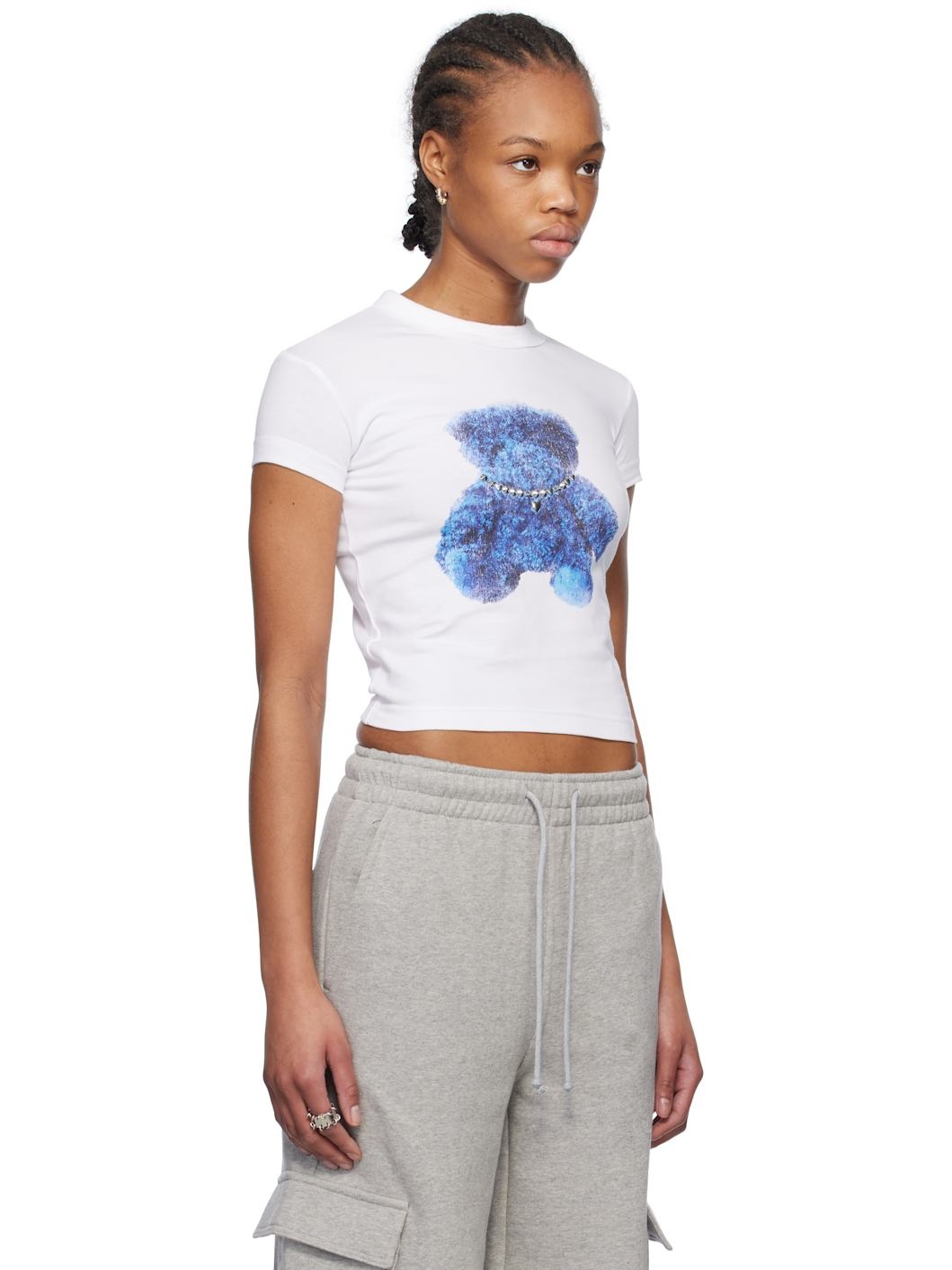 White Studded Bear Cropped T-shirt - 2