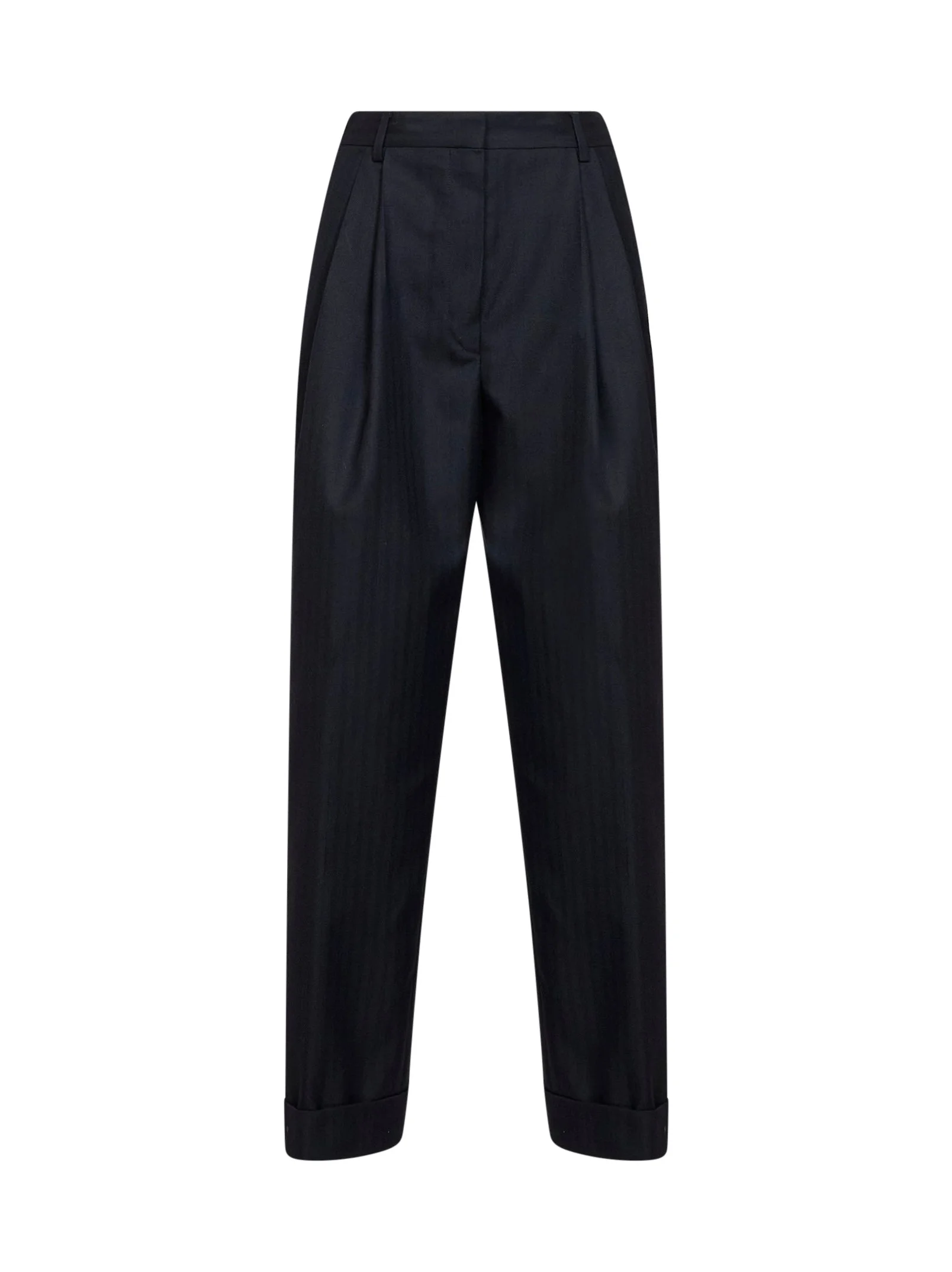 Navy blue chevron wool Pantan double-pleated trousers - 1