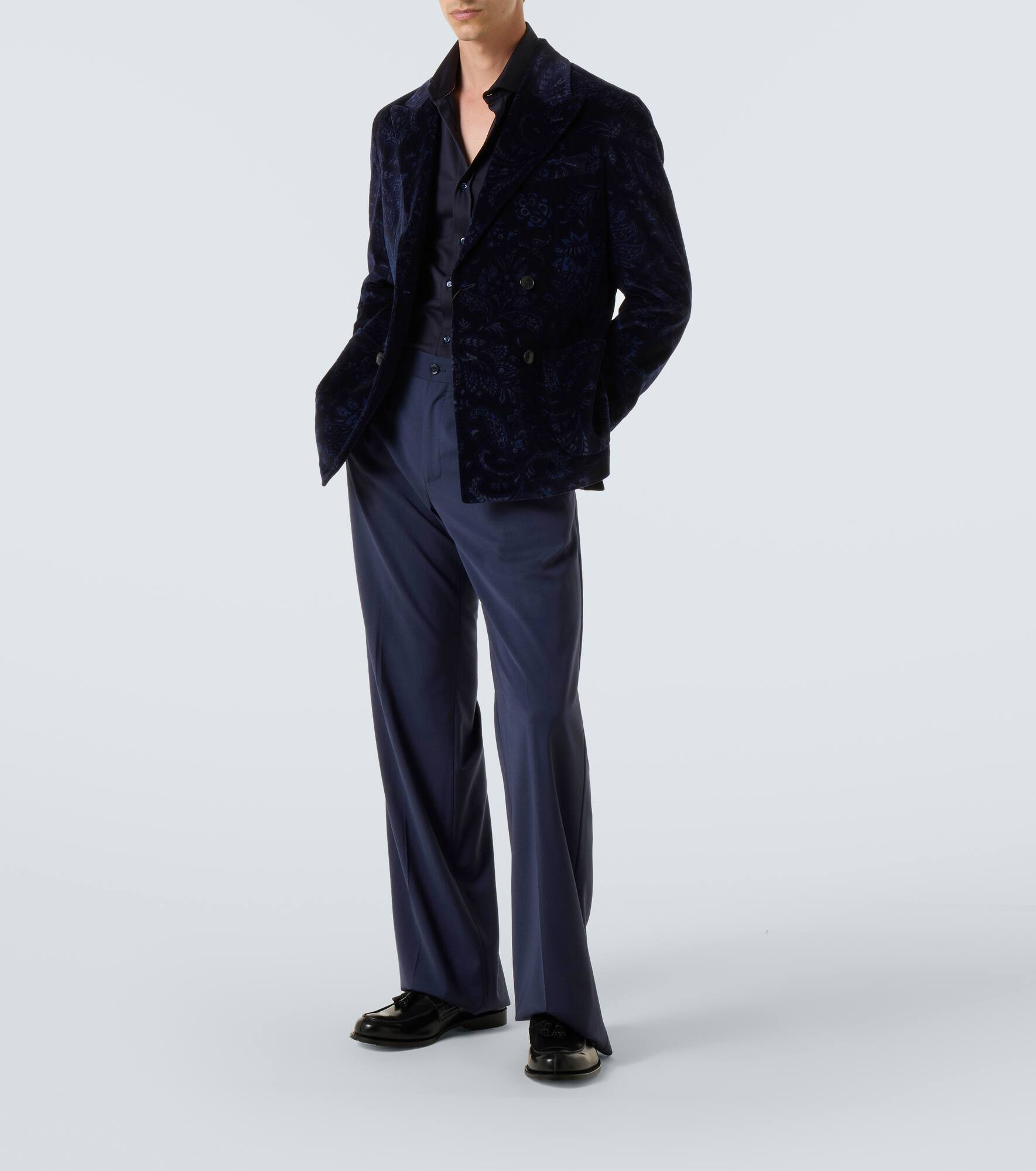 Double-breasted cotton-blend velvet blazer - 2