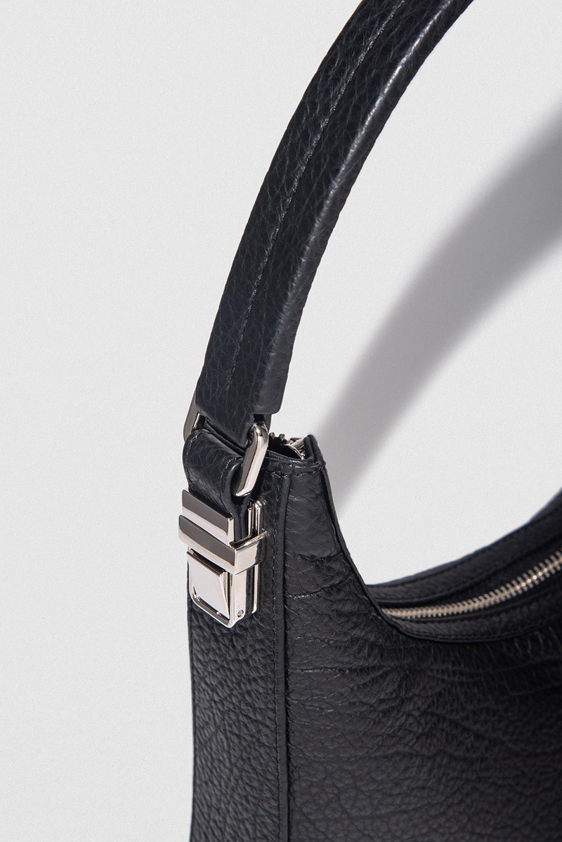 Rhea Black Large Grain Leather Shoulder Bag 3