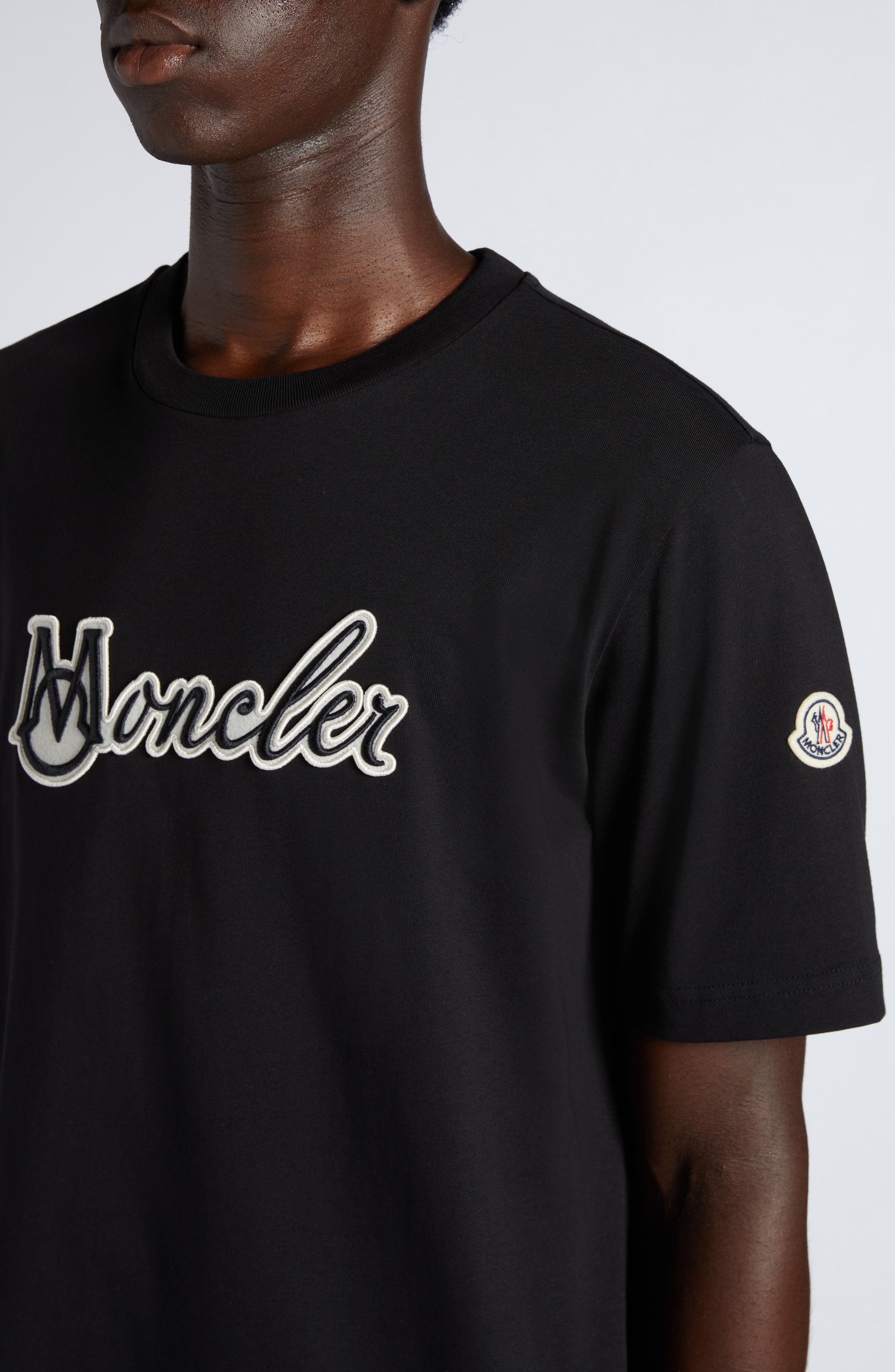Moncler Logo Embroidered Cotton T-Shirt in Black at Nordstrom - 4