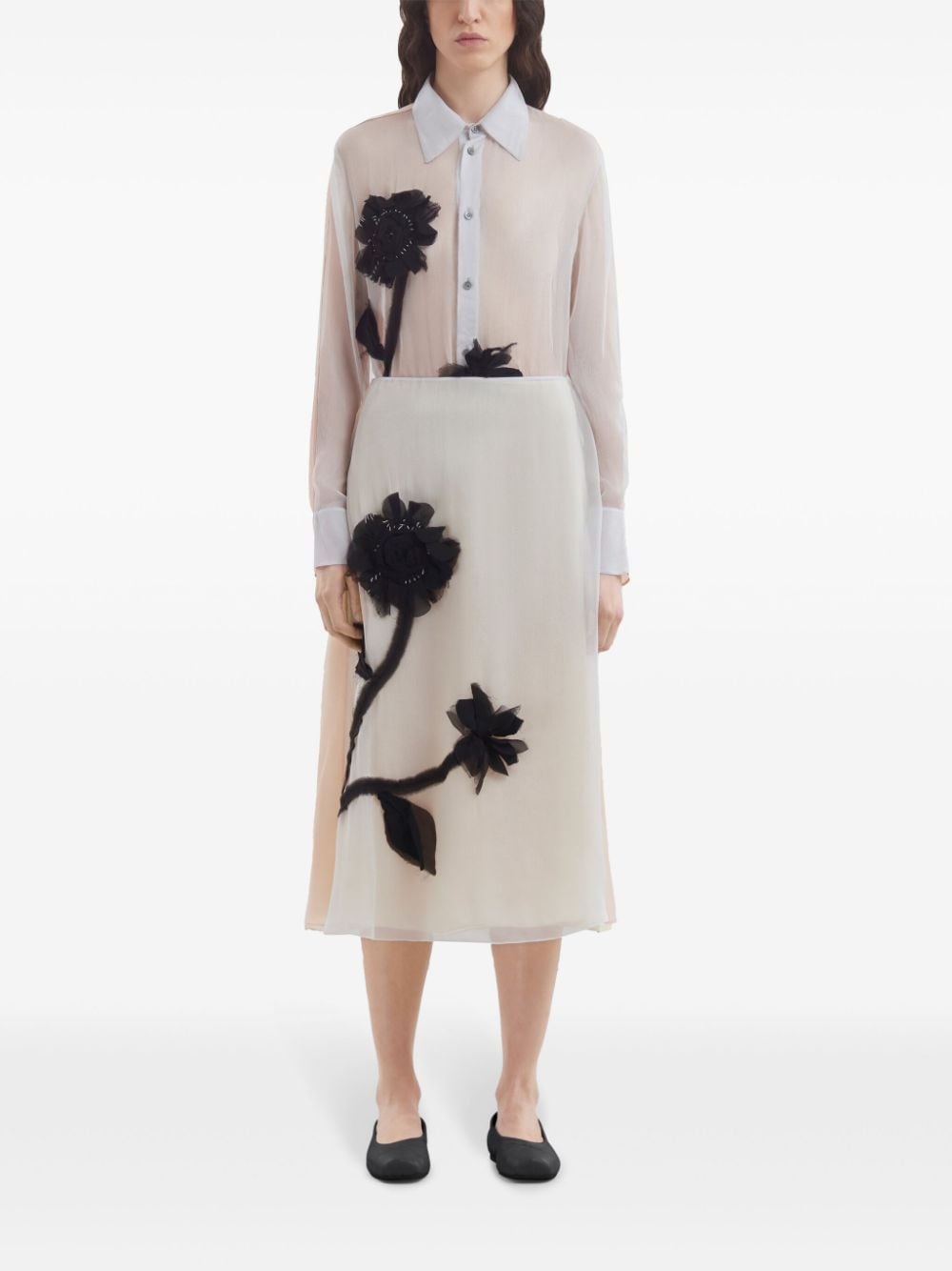 floral-appliquÃ© silk midi skirt - 3
