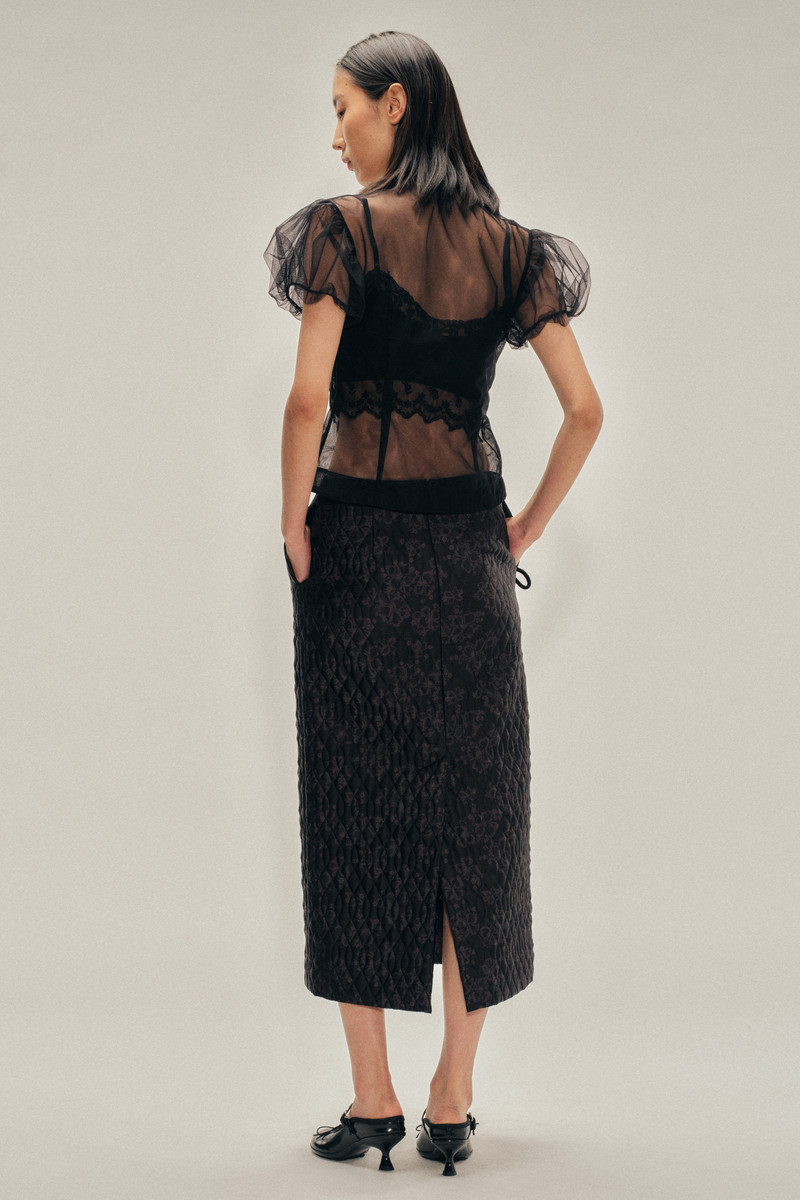 Embellished Sheer Offset Fragment Collar Puff Sleeve Shirt 4