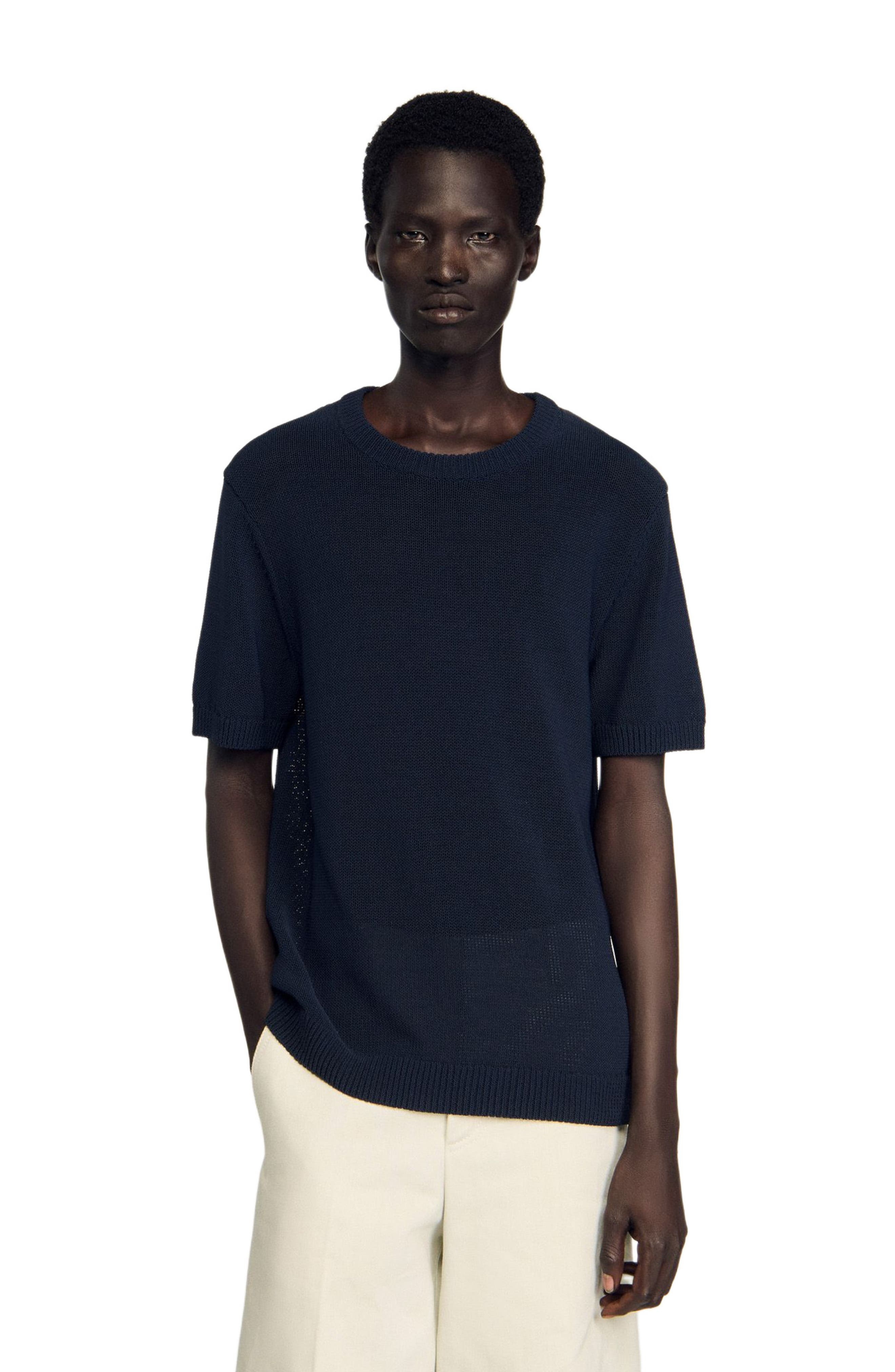 SANDRO Fine knit T-shirt in Navy Blue at Nordstrom - 3