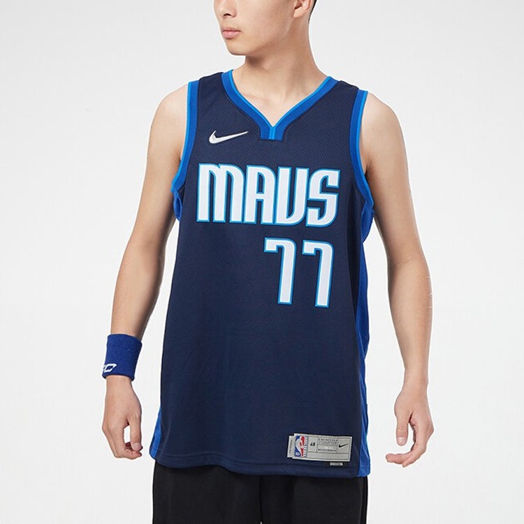 Nike NBA Retro Basketball Jersey/Vest SW Fan Edition Version Dallas Mavericks Doncic No. 77 Navy Blu - 3