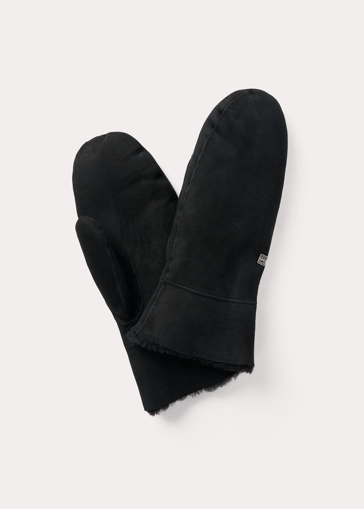 Suede shearling mittens black - 4