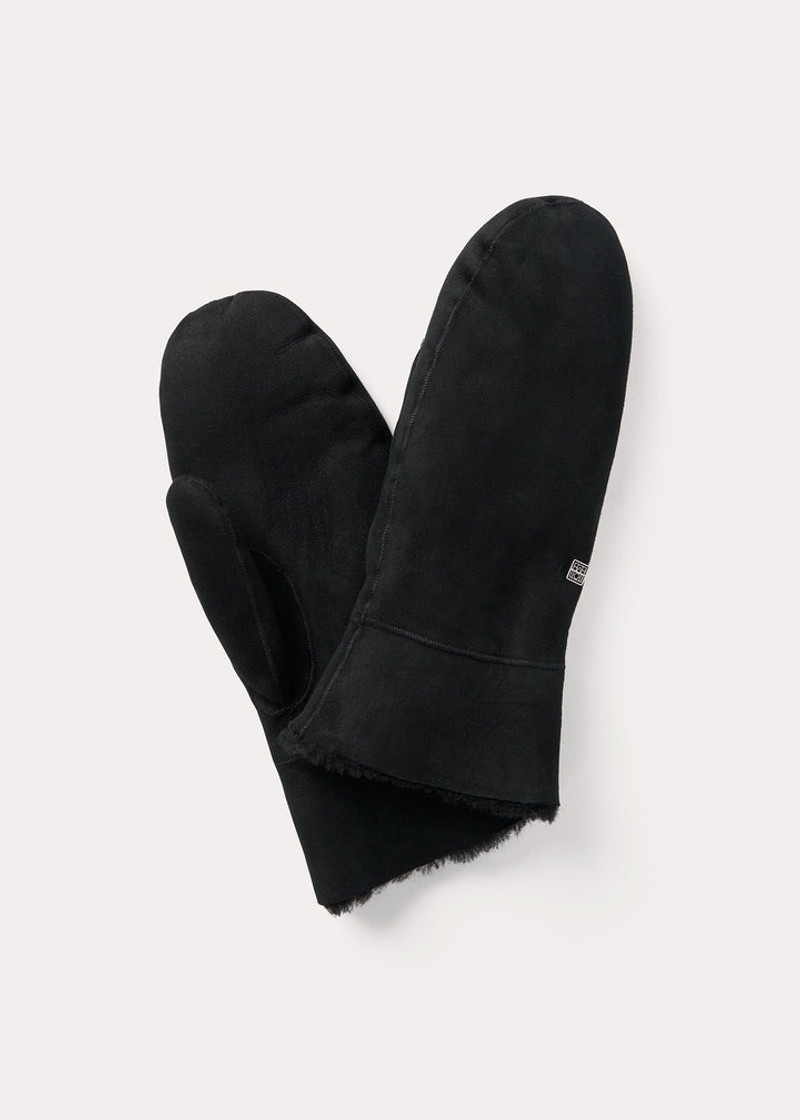 Suede shearling mittens black 4