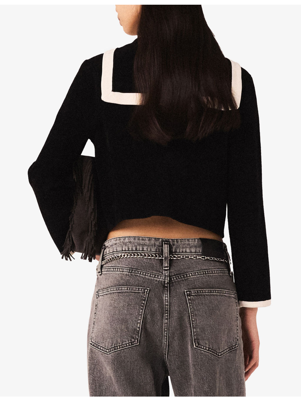 Sailor-Collar Button-Down Stretch-Velvet Cardigan - 7