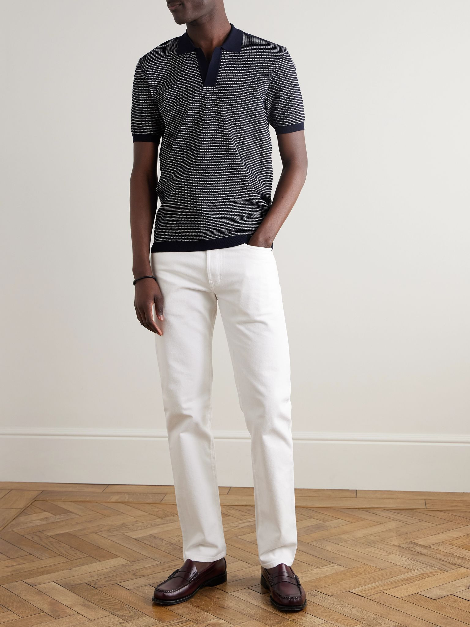 Roddy Waffle-Knit Polo Shirt Navy - 2