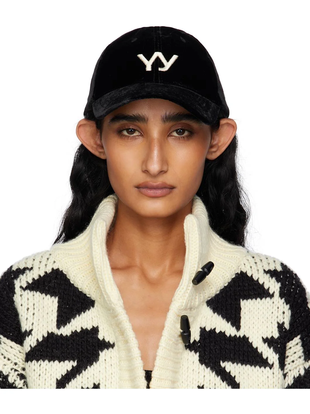 Black 'Yy' Velvet Ball Cap - 1