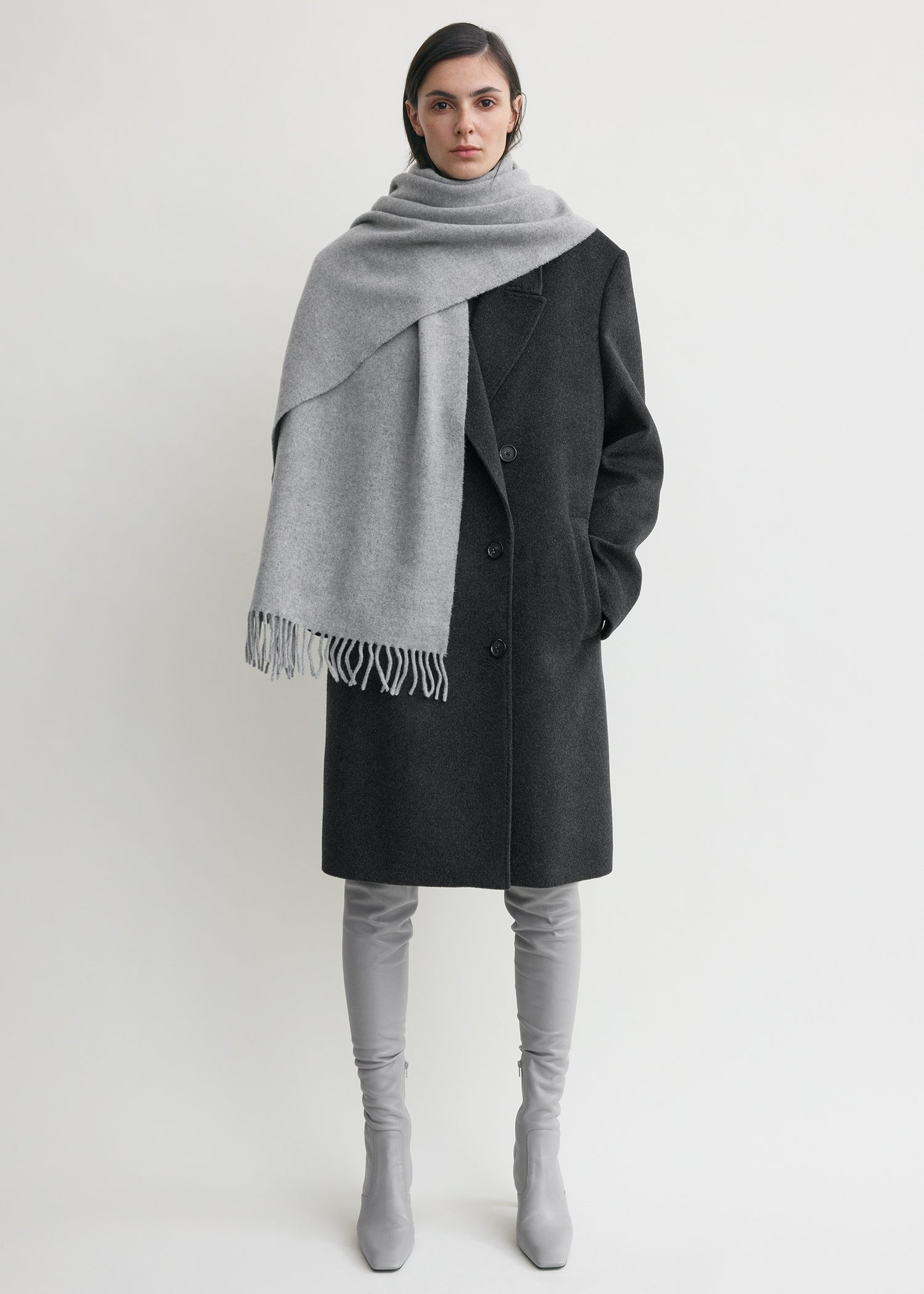 Classic wool scarf light grey mélange - 2