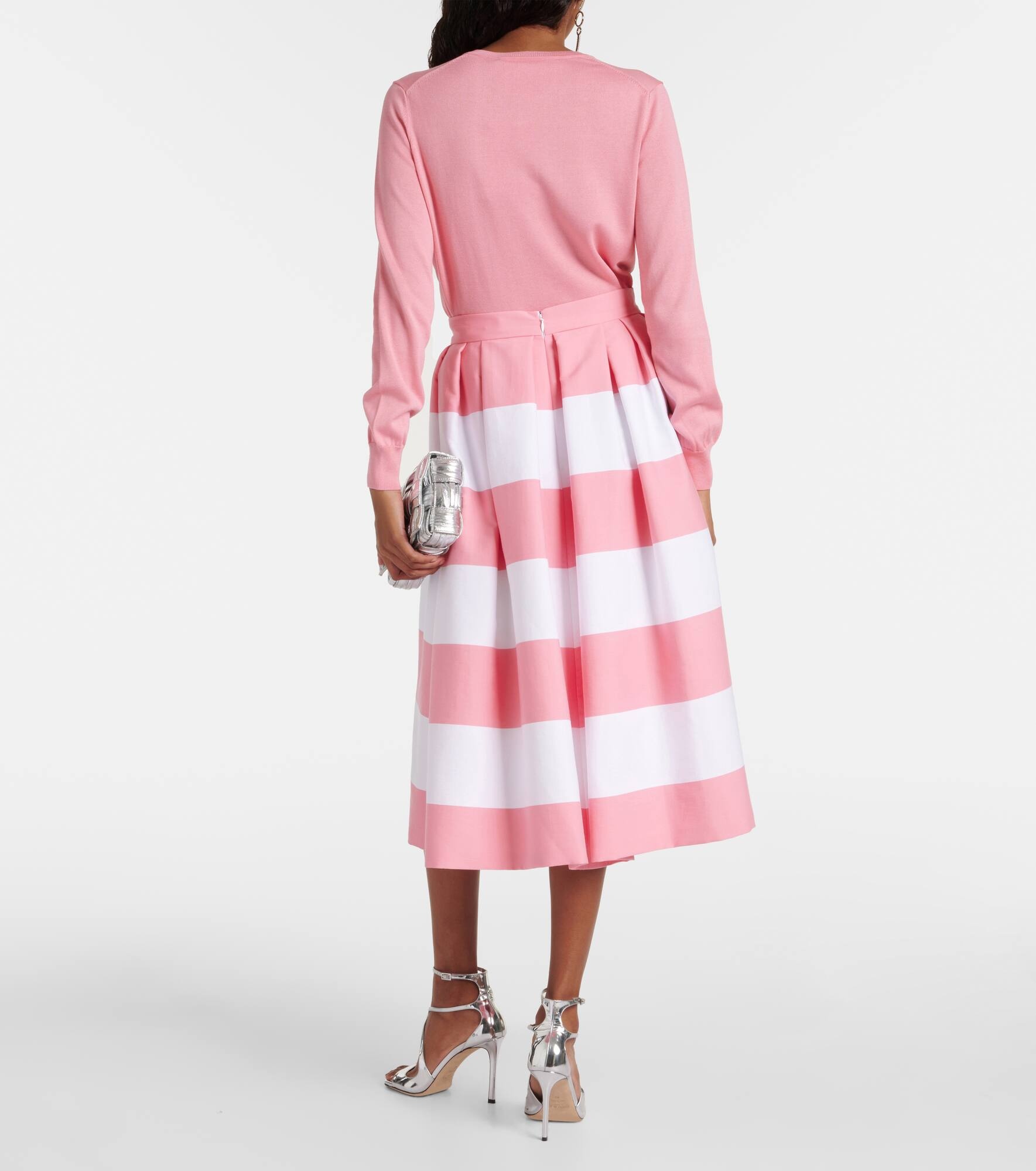 Striped pleated cotton-blend midi skirt - 3