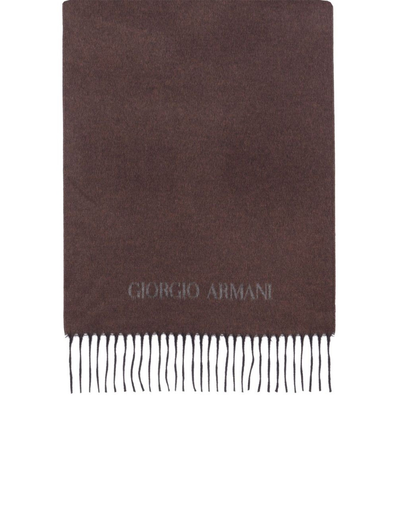 GIORGIO ARMANI logo-embroidered fringed scarf outlook