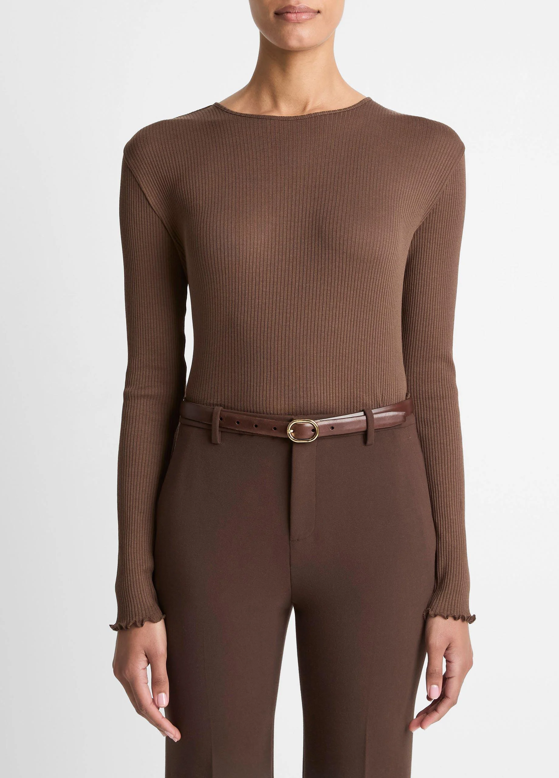 Ruffled-Edge Pima Cotton Long-Sleeve T-Shirt - 1