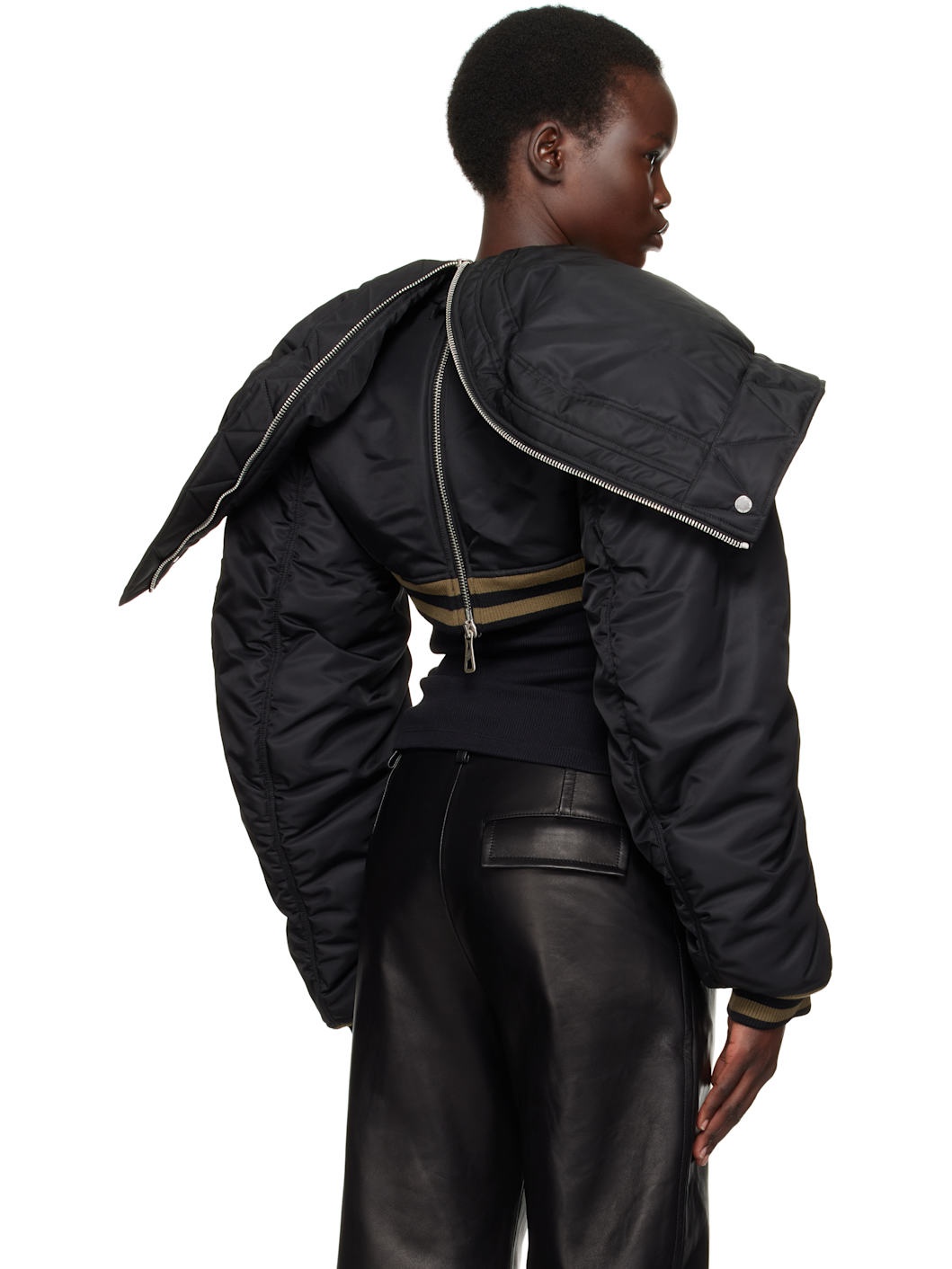 Black 'The Quilted Cropped' Bomber Jacket - 3