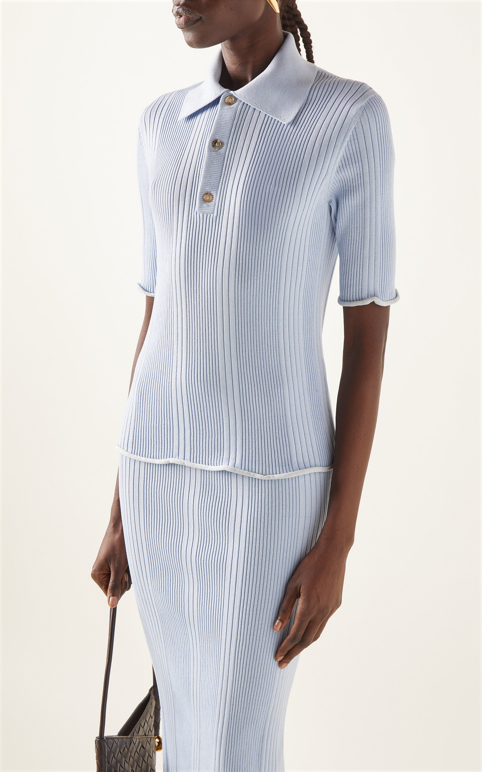 Ribbed Cotton Polo Shirt blue - 2