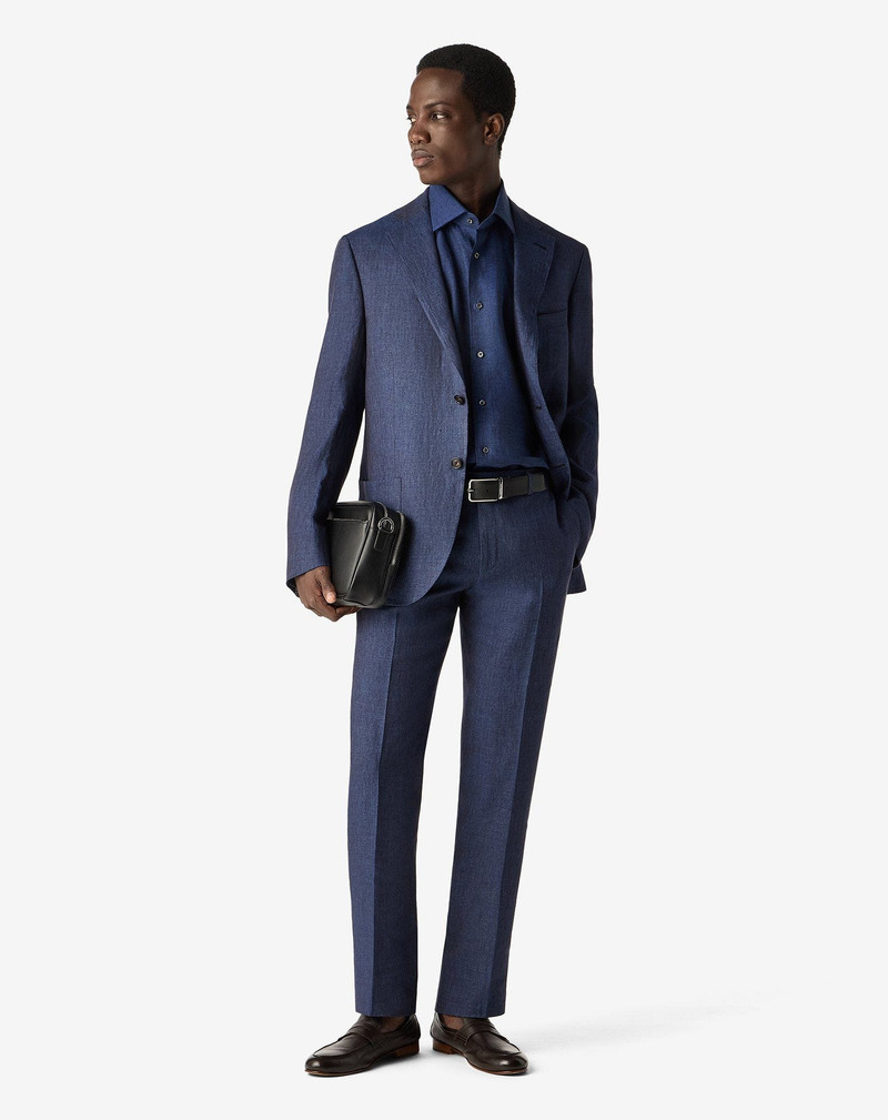CORNELIANI Blue linen chambray suit outlook