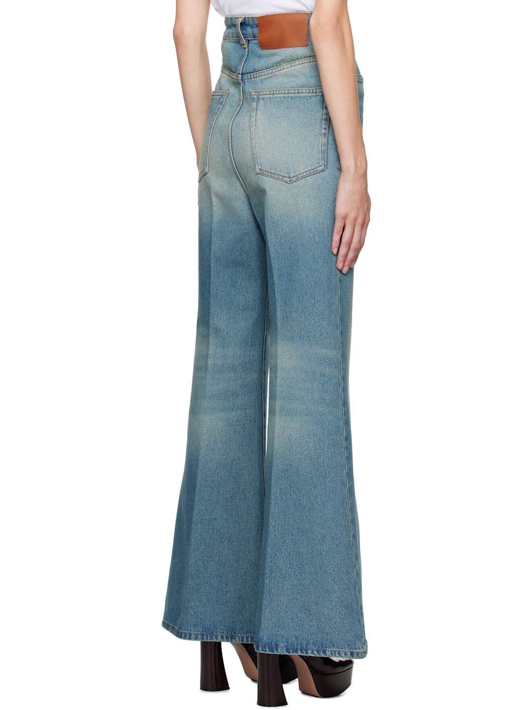 Blue Wide Leg Kick Jeans - 3