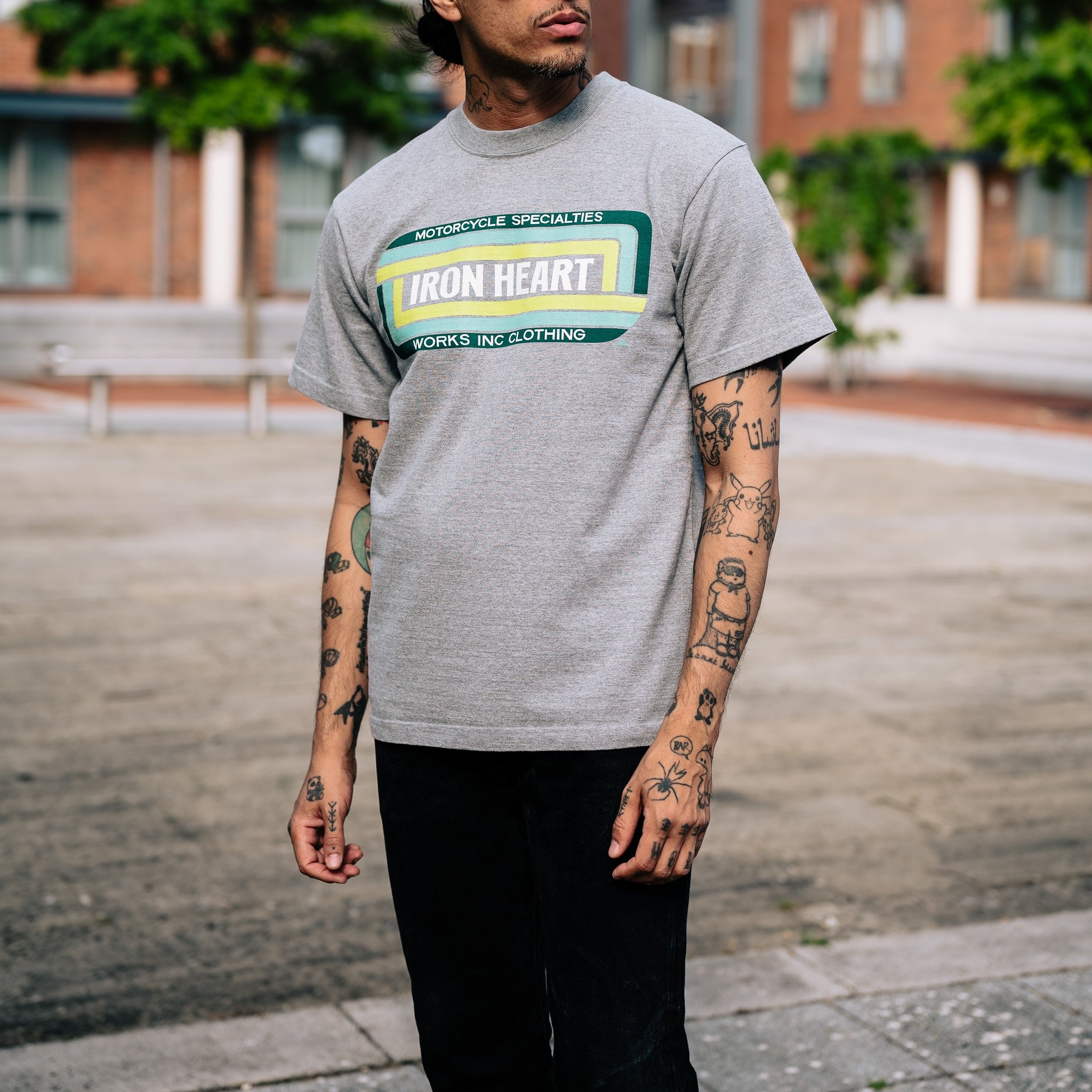 IHT-2405-GRY 7.5oz Printed Loopwheel Crew Neck T-Shirt - Grey - 4