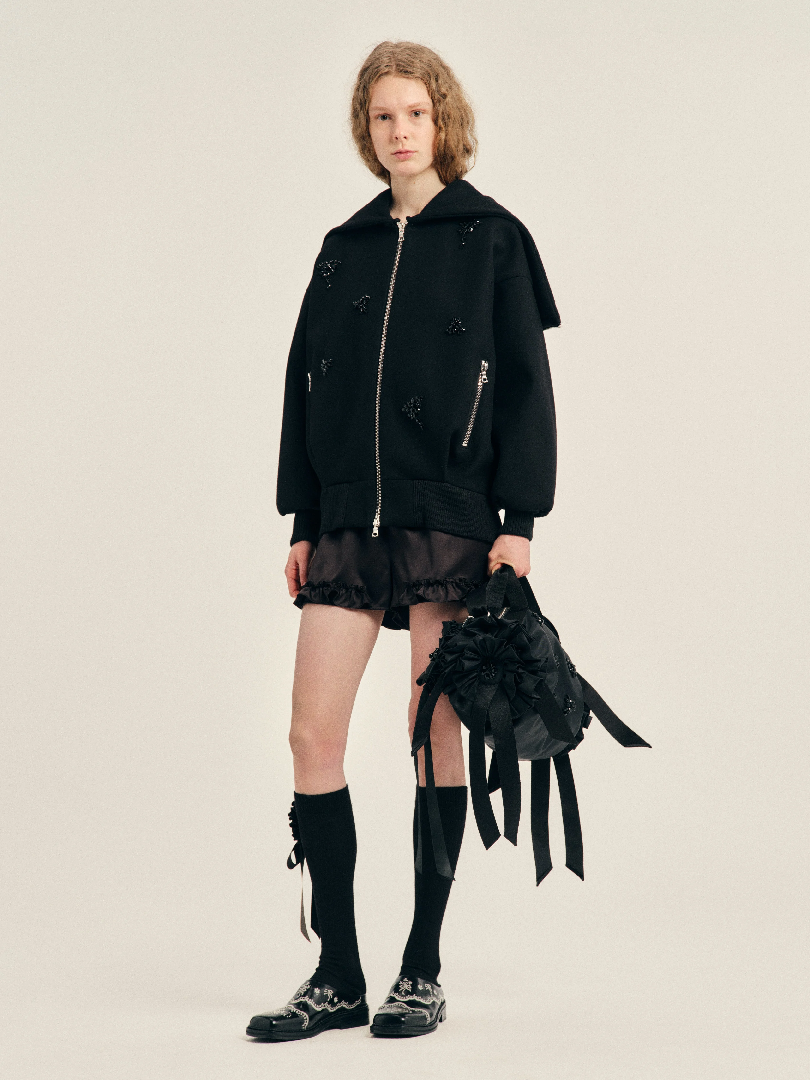 Embellished Oversized Split Hood Jacket - 1