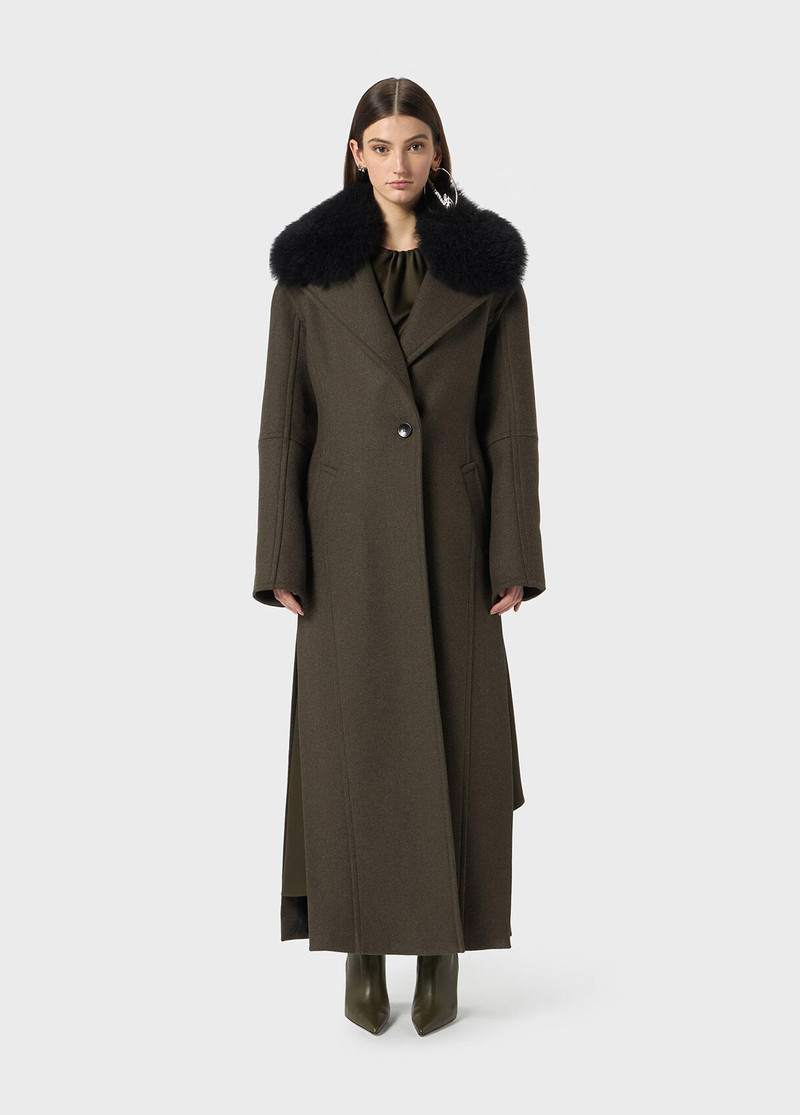 Blumarine LONG COAT WITH FAUX FUR COLLAR outlook