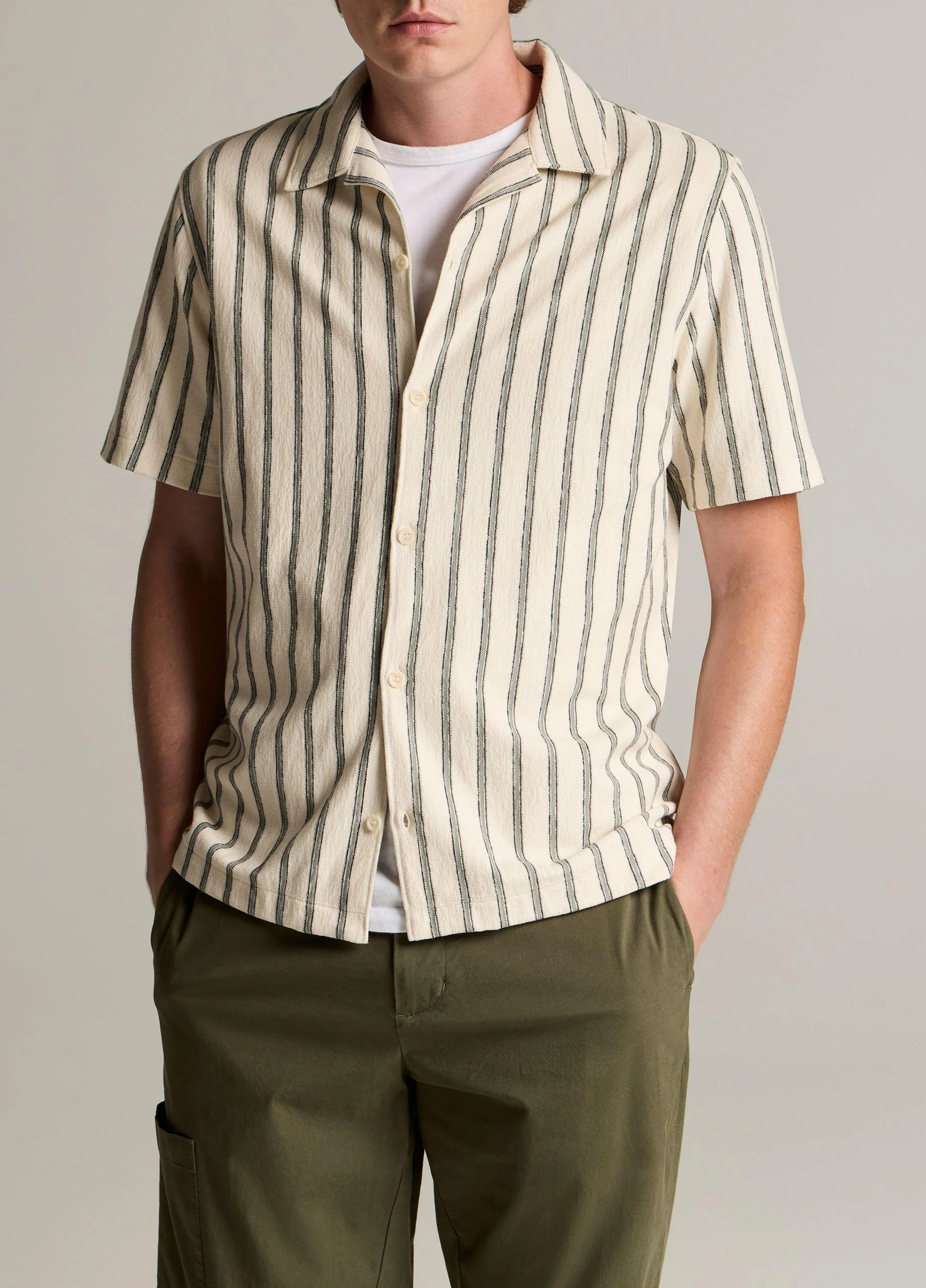 Striped Cotton Terry Cabana Shirt - 1