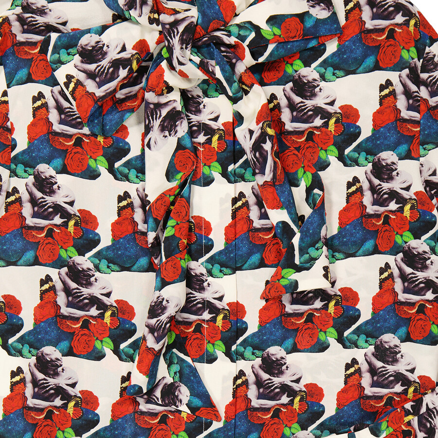 Valentino Ladies Multicolor Long-sleeve Tie Neck Blouse - 7