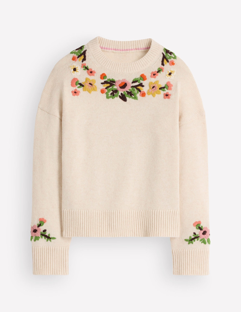 Ella Embroidered Knit Sweater-Ivory Embroidery - 1