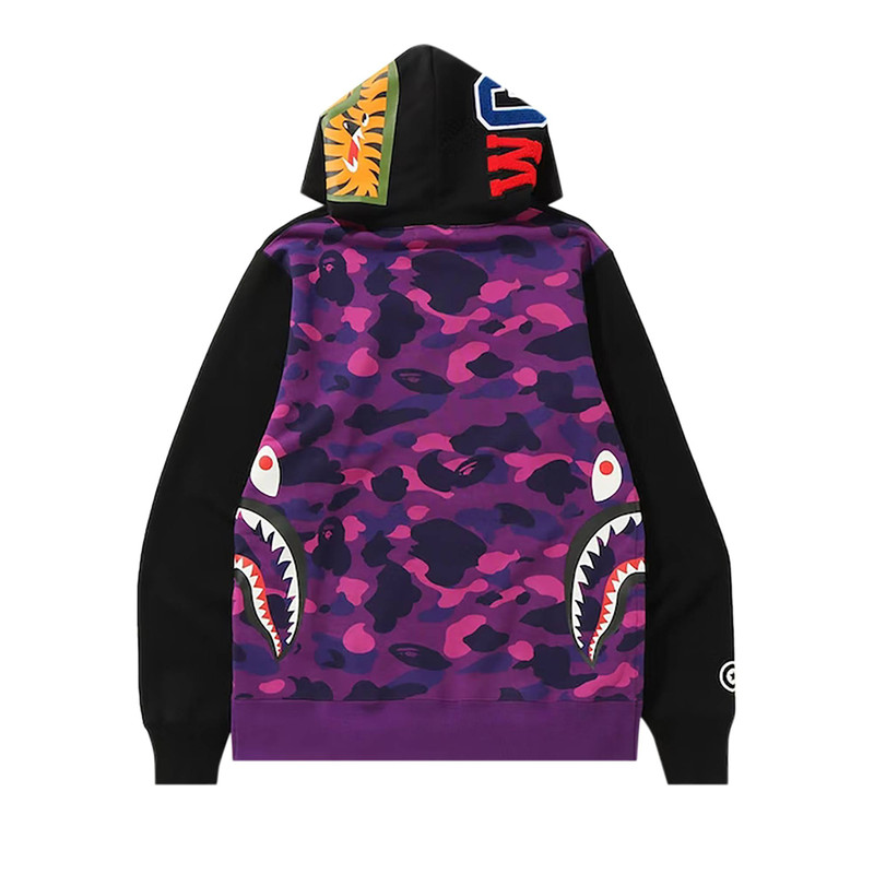 A BATHING APE® BAPE Shark Wide Side Zip Pullover Hoodie 'Black/Purple' outlook
