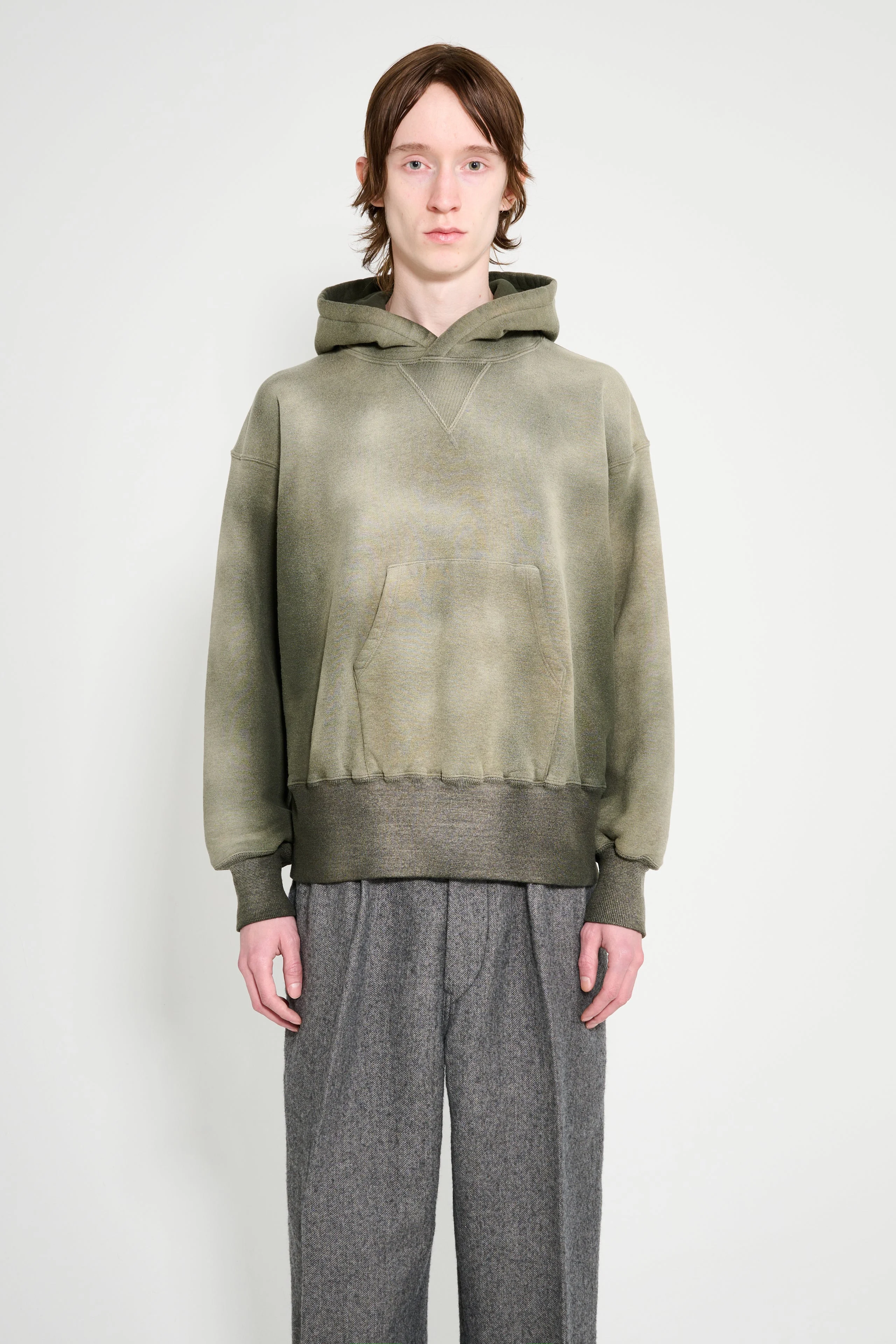 TAIGA TAKAHASHI HOODED SWEAT SHIRT BLEACHED DEEP GREEN - 1