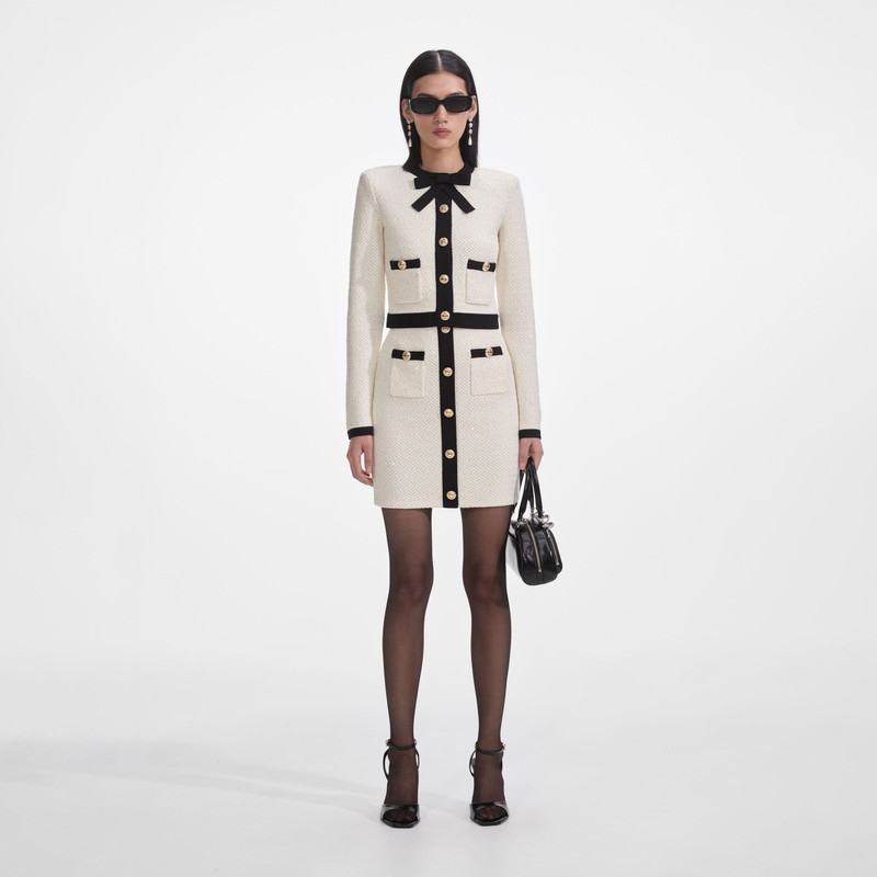 Cream Sequin Pussy Bow Cardigan 1