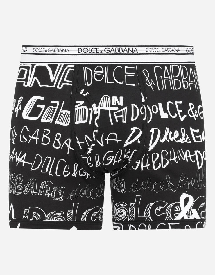 Long-leg stretch cotton boxers with logo print - 1