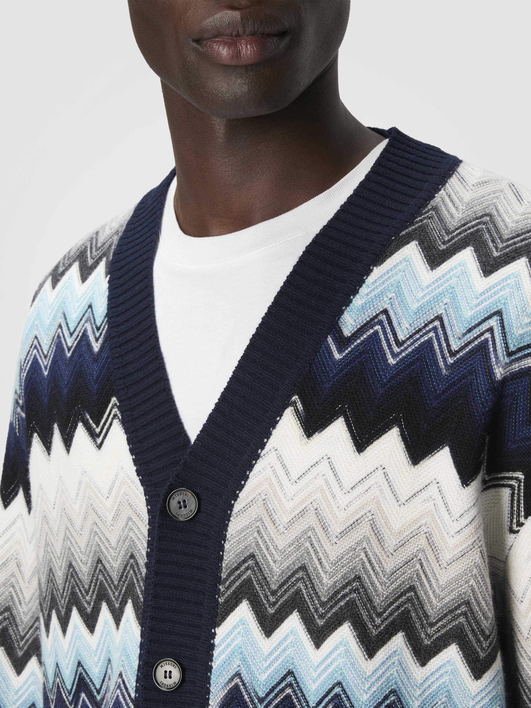 Missoni The Cardigan In Wool And Cotton With Zigzag in Black & Blue at Nordstrom - 4